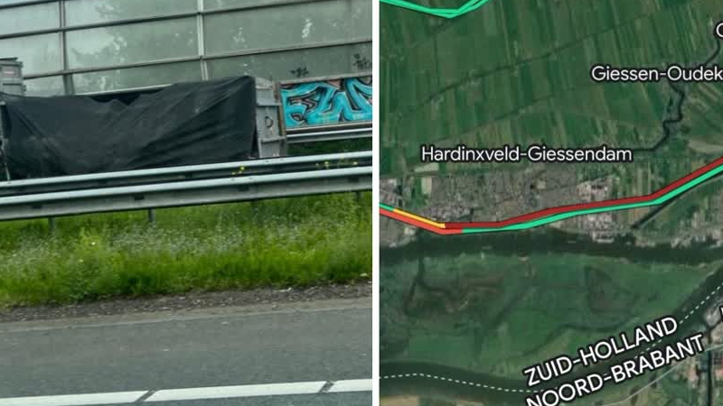 Aanhangwagen Gekanteld Op A15, Bijna Anderhalf Uur Vertraging